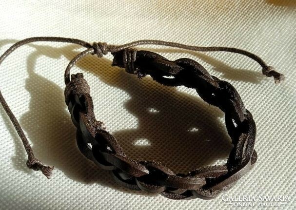 Set of two handmade leather brown bracelets for sale for the holidays.