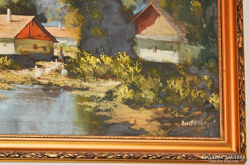 Geese at the end of the village - probably a painting by Sándor Budaváry