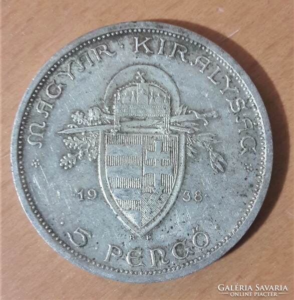 1938 Saint Stephen silver 5 pengő
