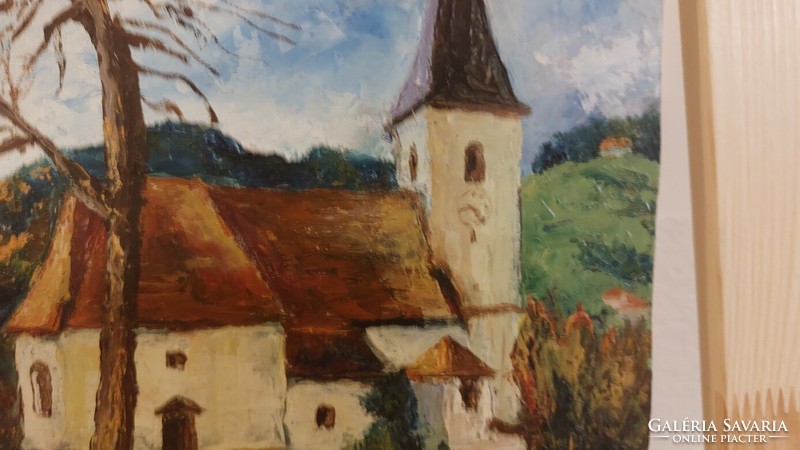 (K) Mészáros Magdolna falusi kápolna c festménye (28x20 cm)