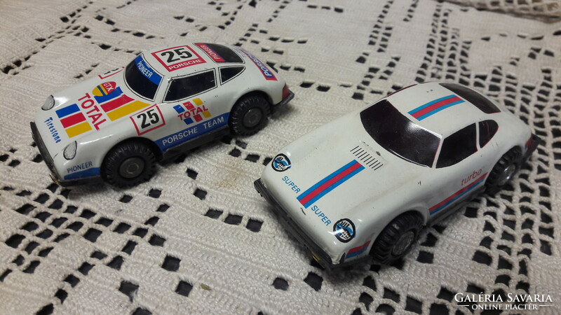 Very rare, 2 Porsche plate cars, retro toy, with steering wheel