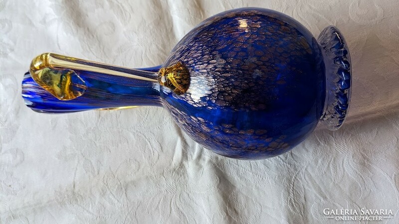 Murano vase, two-lobed cobalt blue blown, handmade