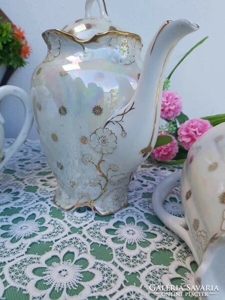 Porcelán teáskanna tejszínkiöntő cukortartó Geschützt  mesés régi kincsek