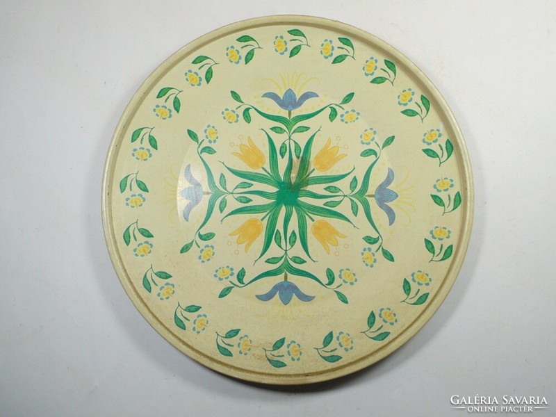 Retro old flower floral metal hanging wall plate bowl - 20 cm diameter