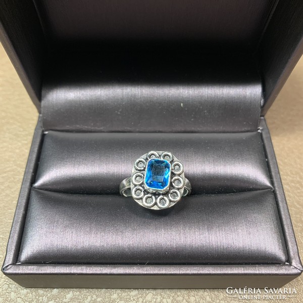 925 Silver Ring with Blue Topaz Stone Size 6.25 (16.5mm Diameter) Indian Silver Ring