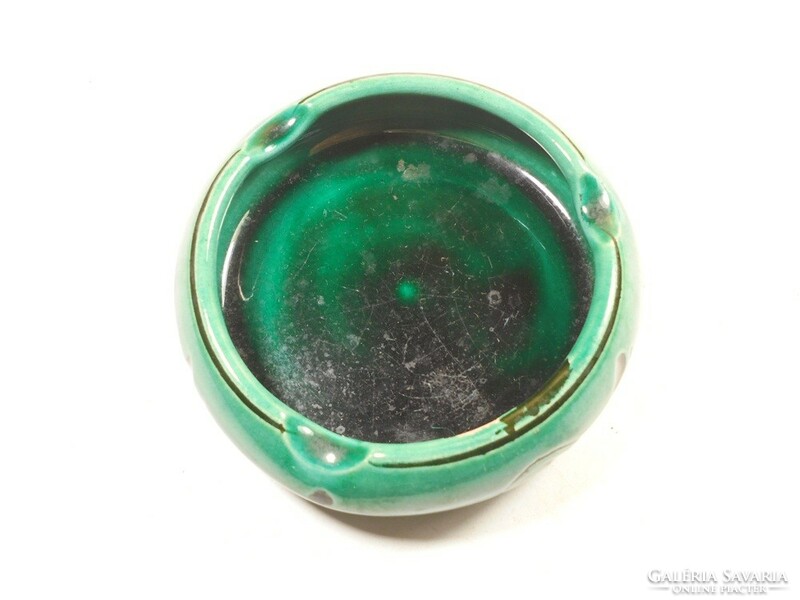 Retro régi festett zöld mázas kerámia hamutál hamutartó hamus hamu tartó