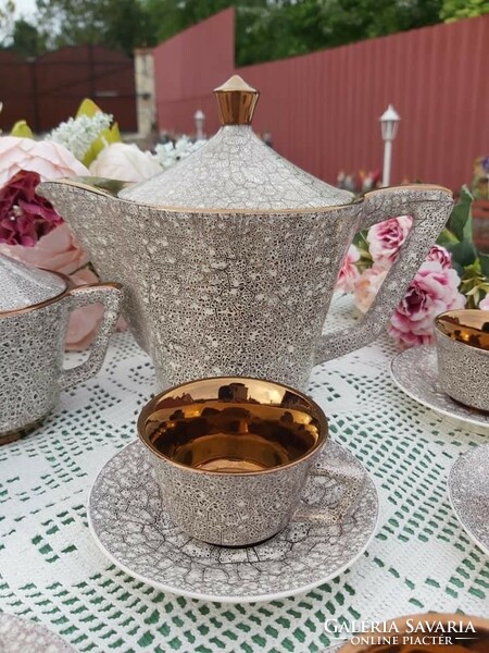 Gyönyörű Fs Stas Romania ?  porcelán kávéskészlet készlet csésze kanna cukortartó nosztalgia Gyűjtői