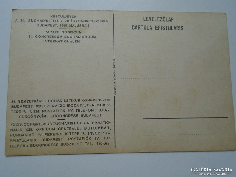 D192277 old postcard - 1938 Eucharistic Congress Budapest benczúr - sacrament