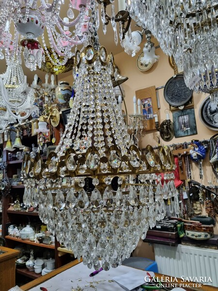 Old renovated crystal basket chandelier