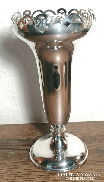 Marked English, thick silver-plated base vase