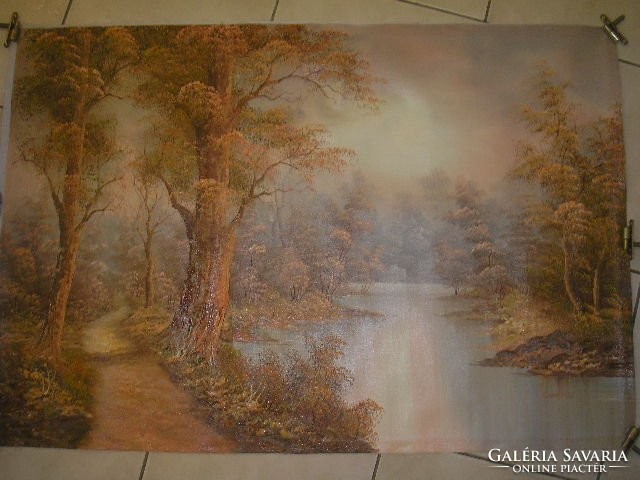 Leárazva eladó Hatalmas olaj festmény erdő belső patakkal 93.5 X 63.5 cm jelzett