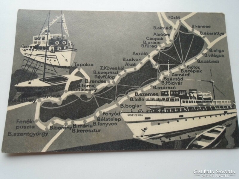 D192398   Régi képeslap - Balaton  hajó térkép  1950-60's