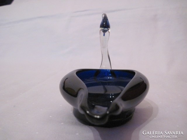 Üveg hattyú formájú hamutál kék színű hamuzó 14 x 11 cm