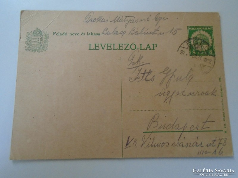 D192539 postcard - 1929 Eger - Mátyásné Prokai - dr. Gyula Jetts, lawyer, Budapest