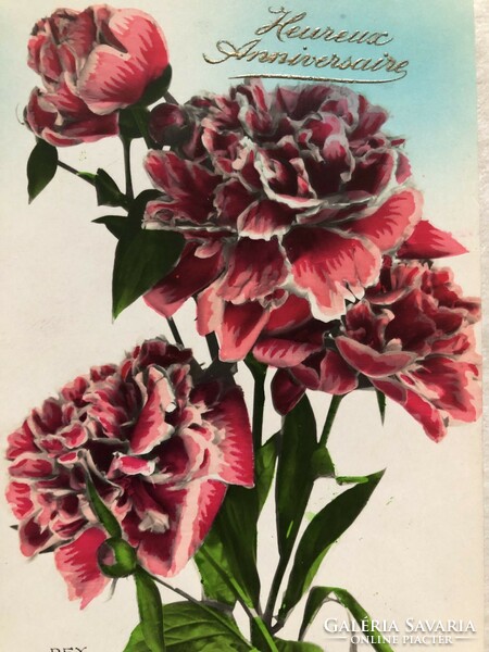 Antik, régi színezett virágos képeslap              -2.