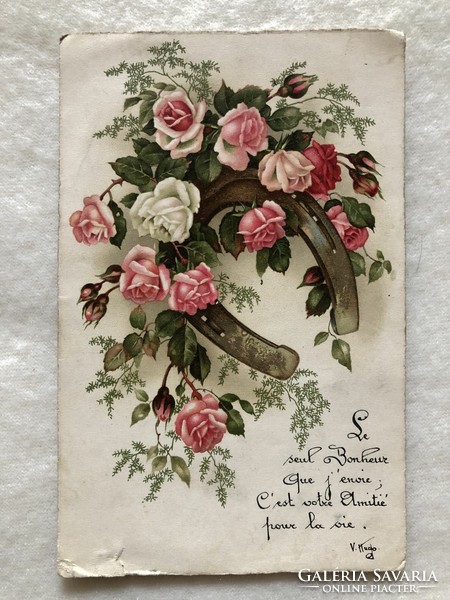 Antique, old floral litho postcard -2.