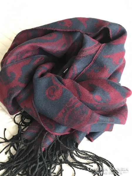 Wool and viscose mix scarf with bird and flower pattern, 190 x 65 cm