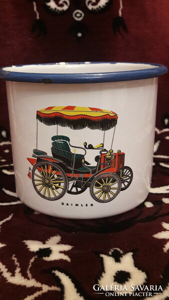 Vintage car tin mug, old mobile metal cup (m3199)