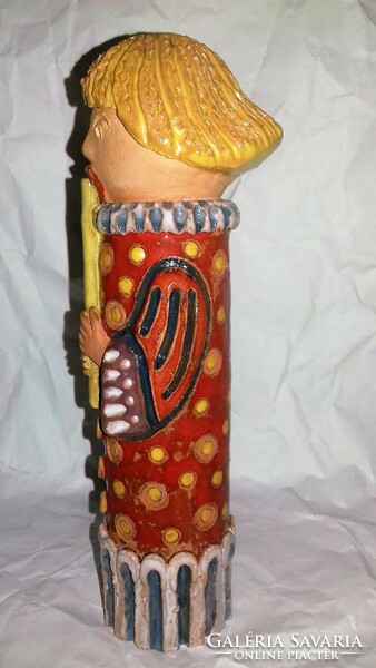 Rare retro ceramic figurine of bod éva playing the flute in a larger size