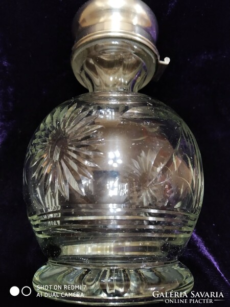 Antique silver (13lot. Vienna 1835) sugar bowl with cut crystal lid.