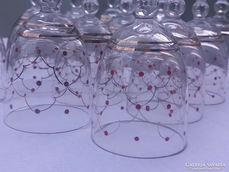 12 db midcentury design boros üvegpoharak - kézzel festett pöttyös mintával