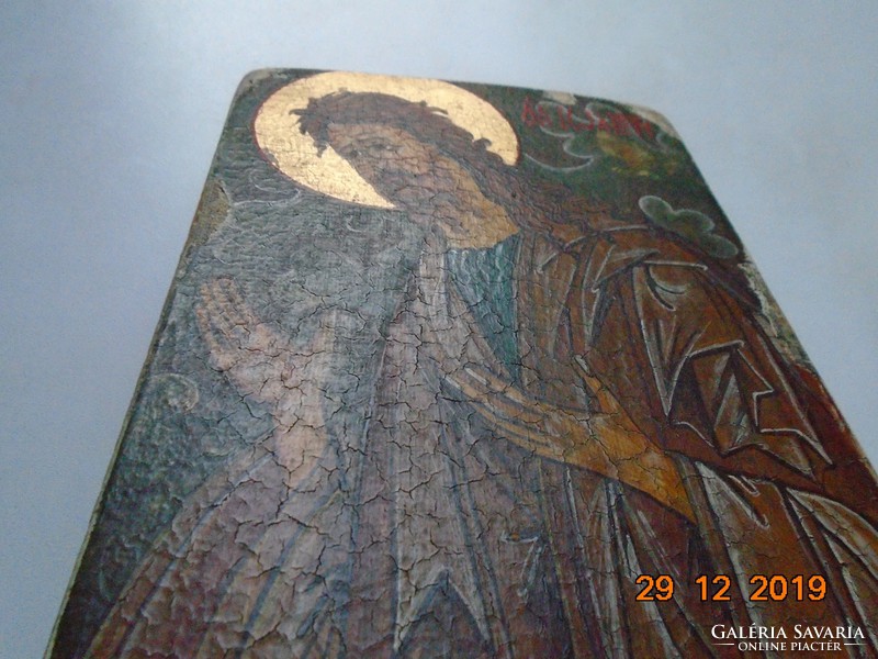 Novgorodi viaszpecséttel Antik orosz ikon Keresztelő Szent János olaj vászon festmény fa lapon