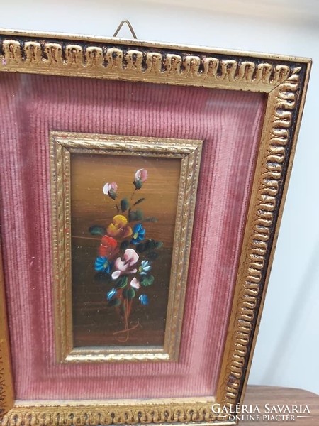 Virágos bársonyos dupla keretes falikép kép festmény