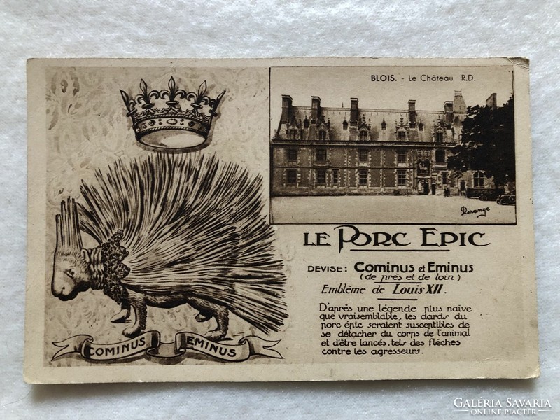 Antique xii. Louis - le porc epic - Blois castle, French royal emblem postcard -2.