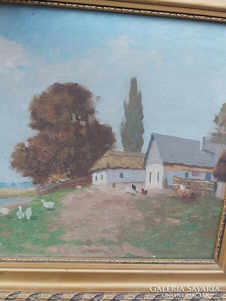 Farm animal house with creek poultry yard painting