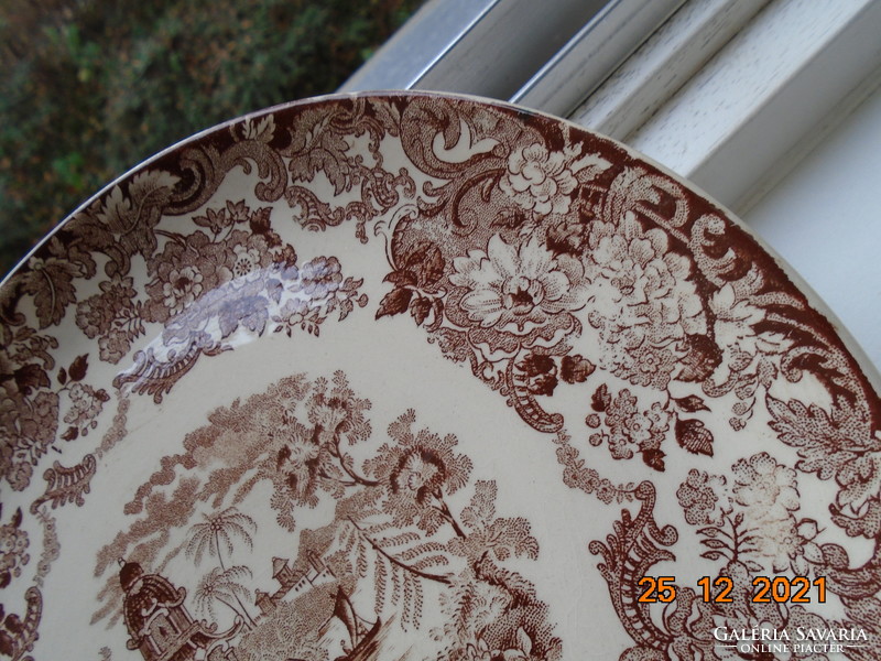 Antik olasz fajansz Laveno Ceramic reggeliző készlet Keleti Pagoda és gazdag virág mintával