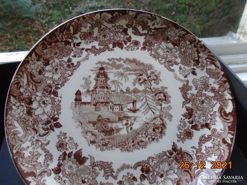 Antik olasz Laveno Ceramic fajansz reggeliző készlet Keleti Pagoda és gazdag virág mintával