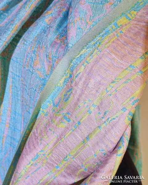 Turquoise cashmere-silk shawl 63x175 cm. (2066)