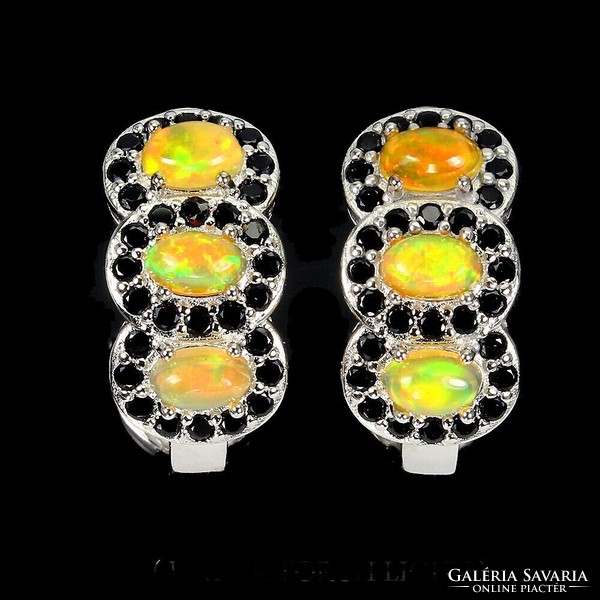 Real fire opal black spinel 925 sterling silver