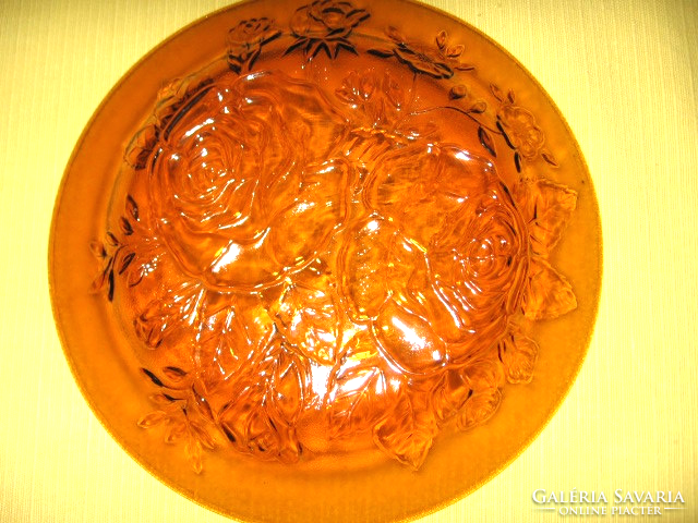 Borostyán üveg INDONESIA rózsa mintás tányér 3 db