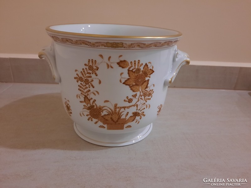 Large Herend orange Indian basket pattern porcelain bowl with handles