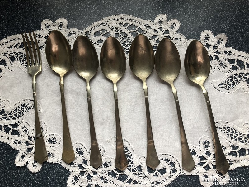 Large alpaca soup spoons - 6 pcs and 1 fork gift