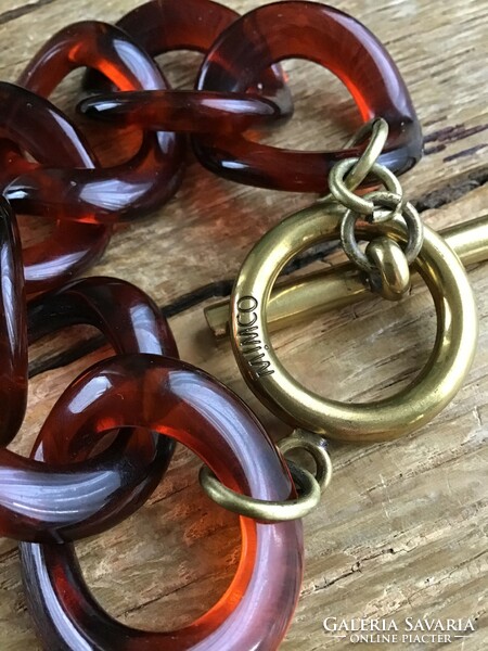 Mimco brand design bracelet with amber plastic and copper fittings