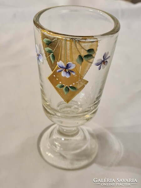 Antique bieder hand-painted, gilded violet glass cup
