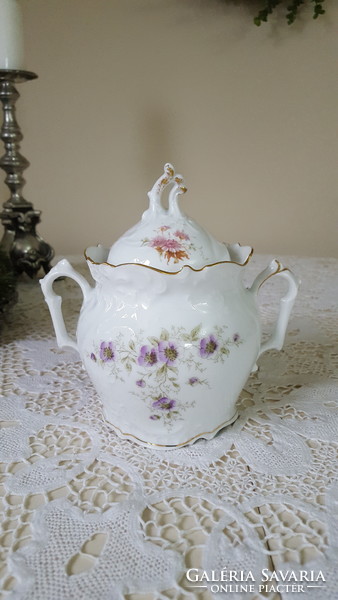 Beautiful, old large porcelain sugar bowl with a flower pattern