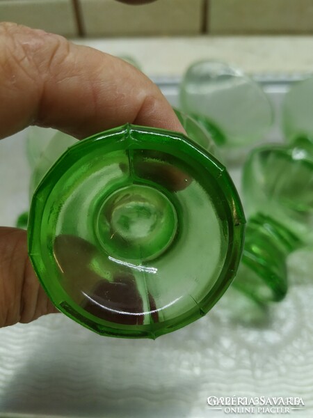 6 green, art deco liqueur glasses for sale!