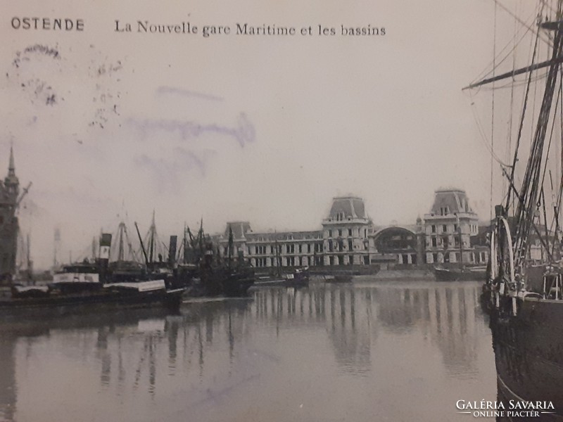 Régi képeslap 1912 Ostende-i kikötő fotó levelezőlap
