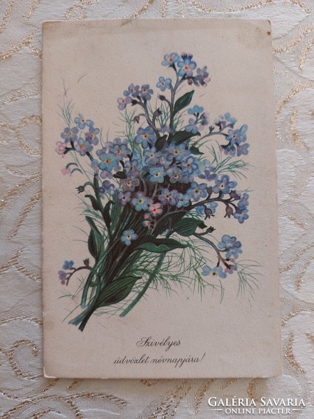 Régi képeslap 1958 levelezőlap virágmotívum nefelejcs
