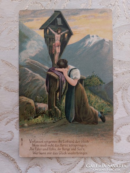 Old postcard embossed postcard jesus cross crucifixion prayer