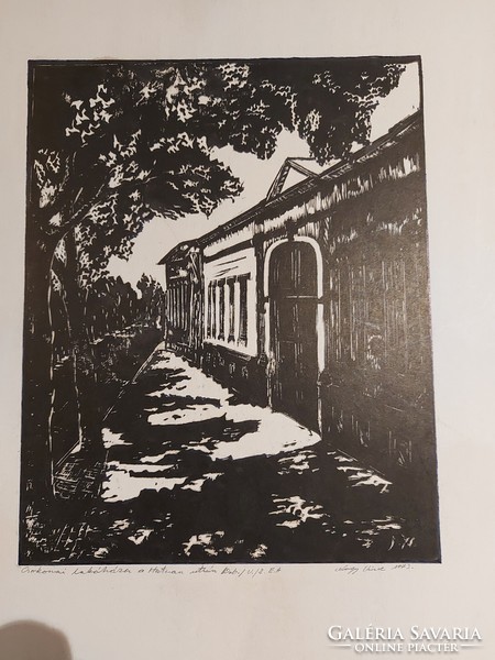 Signed linocut of vince Nagy painter and graphic designer - street view from 1973 -387