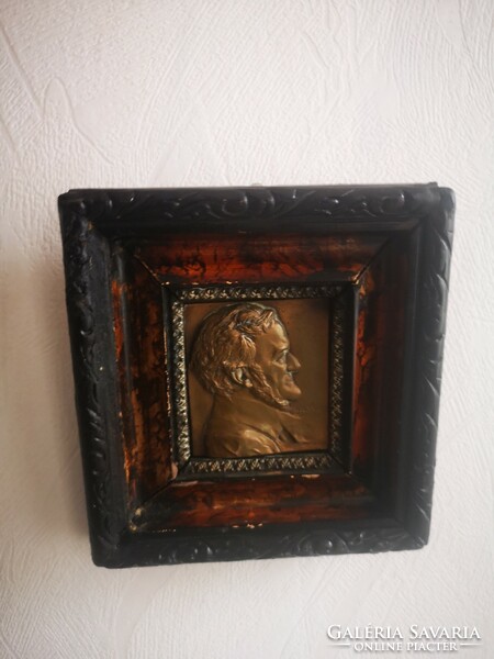 Bronze Wagner plaque with bronze portrait framed