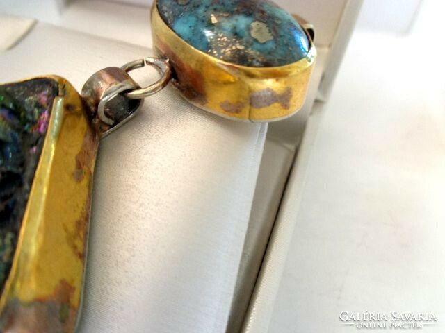 Turquoise titanium mineral double large pendant