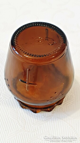 Régi, retró,különleges, méz barna  színű, üveg mécsestartó. dombor mintákkal. 6 cm. magas. Hibátlan,