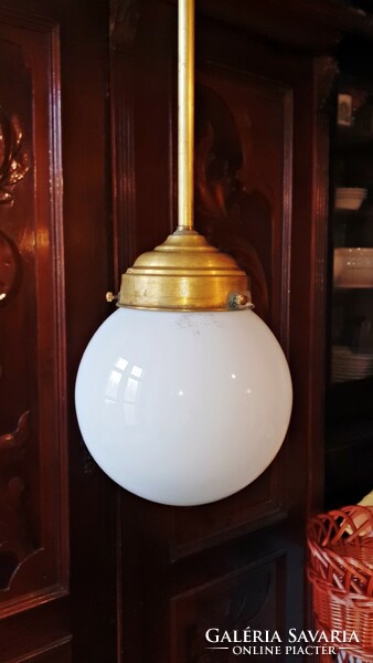Old, small, opal sphere pendant lamp, 14cm shade.