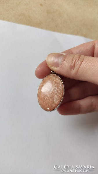 Special large peach moonstone silver pendant