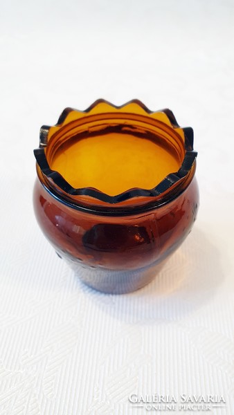 Old, retro, special, honey brown, glass candle holder. Embossed patterns. 6 cm high. faultless,